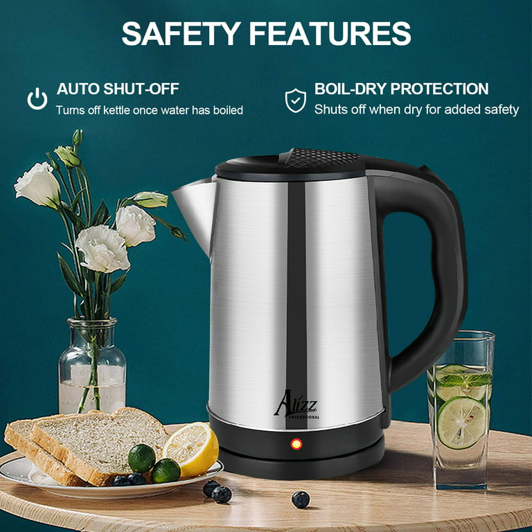 DEVISIB Electric Tea Kettle for Boiling Water Stainless Steel Filter  2L/2200W Hot Water Boiler Wide Opening Automatic Shut Off