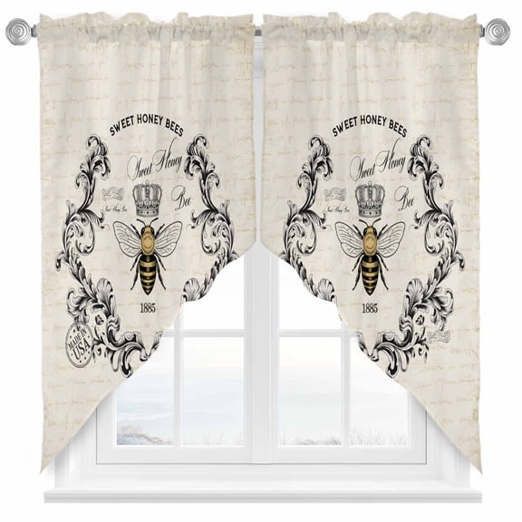 SWEET HONEY BEES Swag Curtain Valance for Windows, Bees Farmhouse Retro Texture Window Treatments Short Swag Topper for Kitchen Windows Bathroom Bedroom, 36"x36"