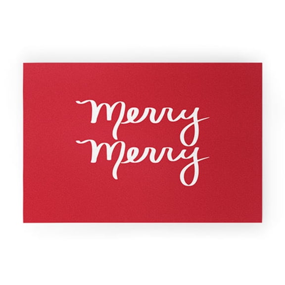 20" x 30" Red and White Merry Rectangular Outdoor Welcome Mats