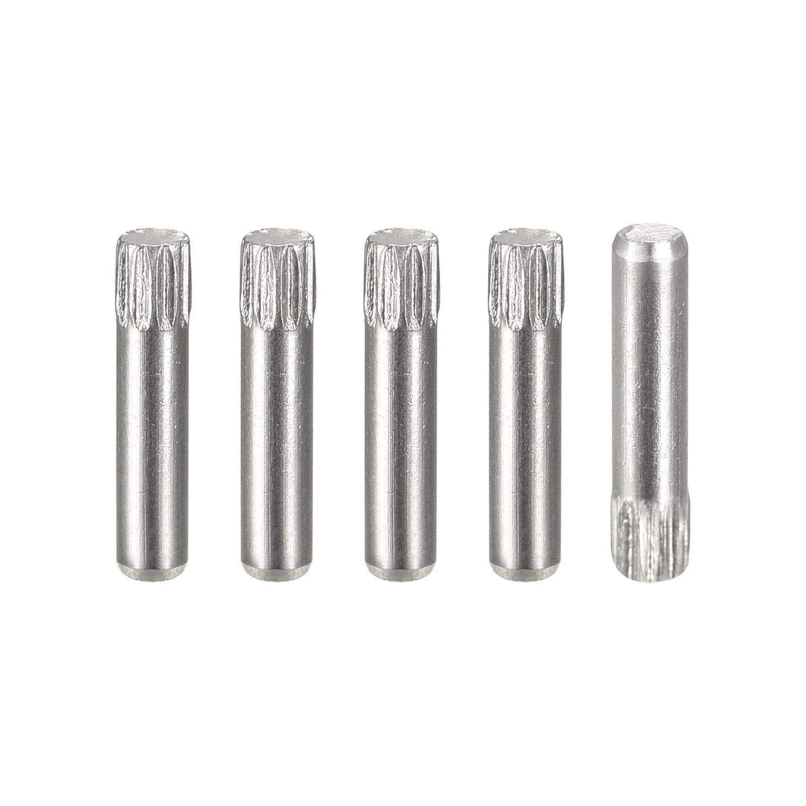 2.5x12mm 304 Stainless Steel Dowel Pins, 5 Pack Knurled Head Flat End