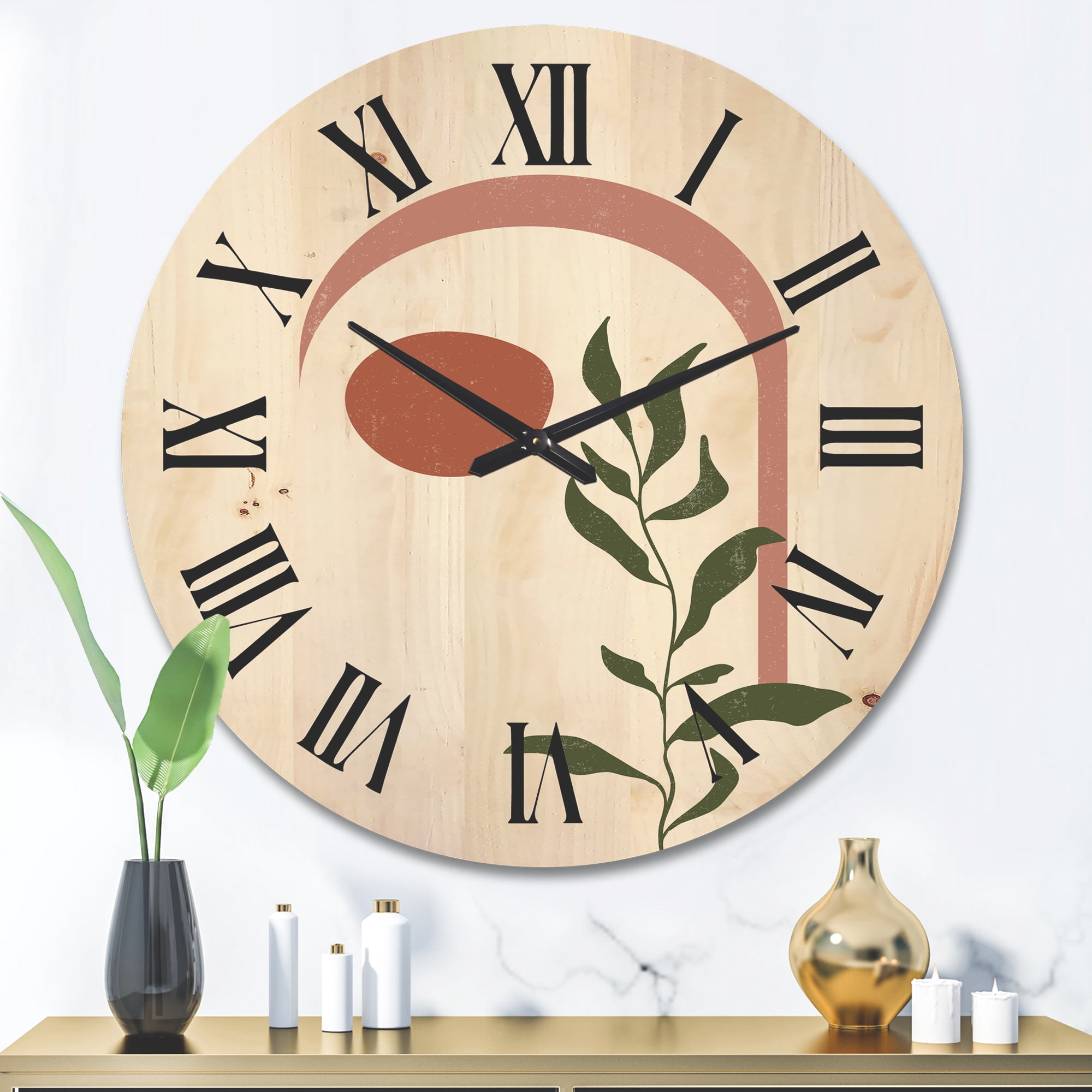 Designart 'Abstract Geometrical Leaf With Moon III' Modern Wood Wall Clock
