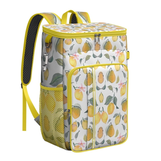 Fresh Lemon Pattern Cooler Bag, Insulated Leakproof Lunch Backpack for Beach, Picnic, and Road Trips