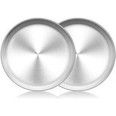 

2PCS Stainless Steel Plates HaWare Metal 304 Dinner Dishes for Kids Toddlers Children Feeding Serving Camping Plates Reusable Dishwasher Safe 10 inch