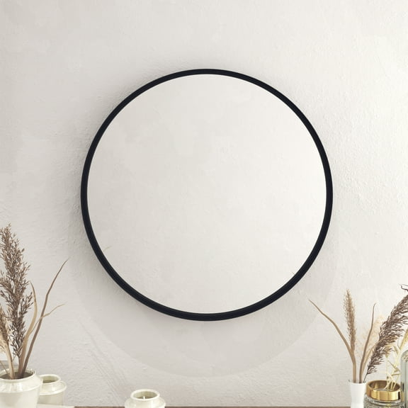 HBCY Creations Black Round Wall Mirror - 27.5 Inch Large Round Mirror, Rustic Accent Mirror for Bathroom, Entry, Dining Room, & Living Room. Metal Wall Mirror