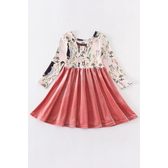 Honeydew Pink velvet girl’s twirl dress