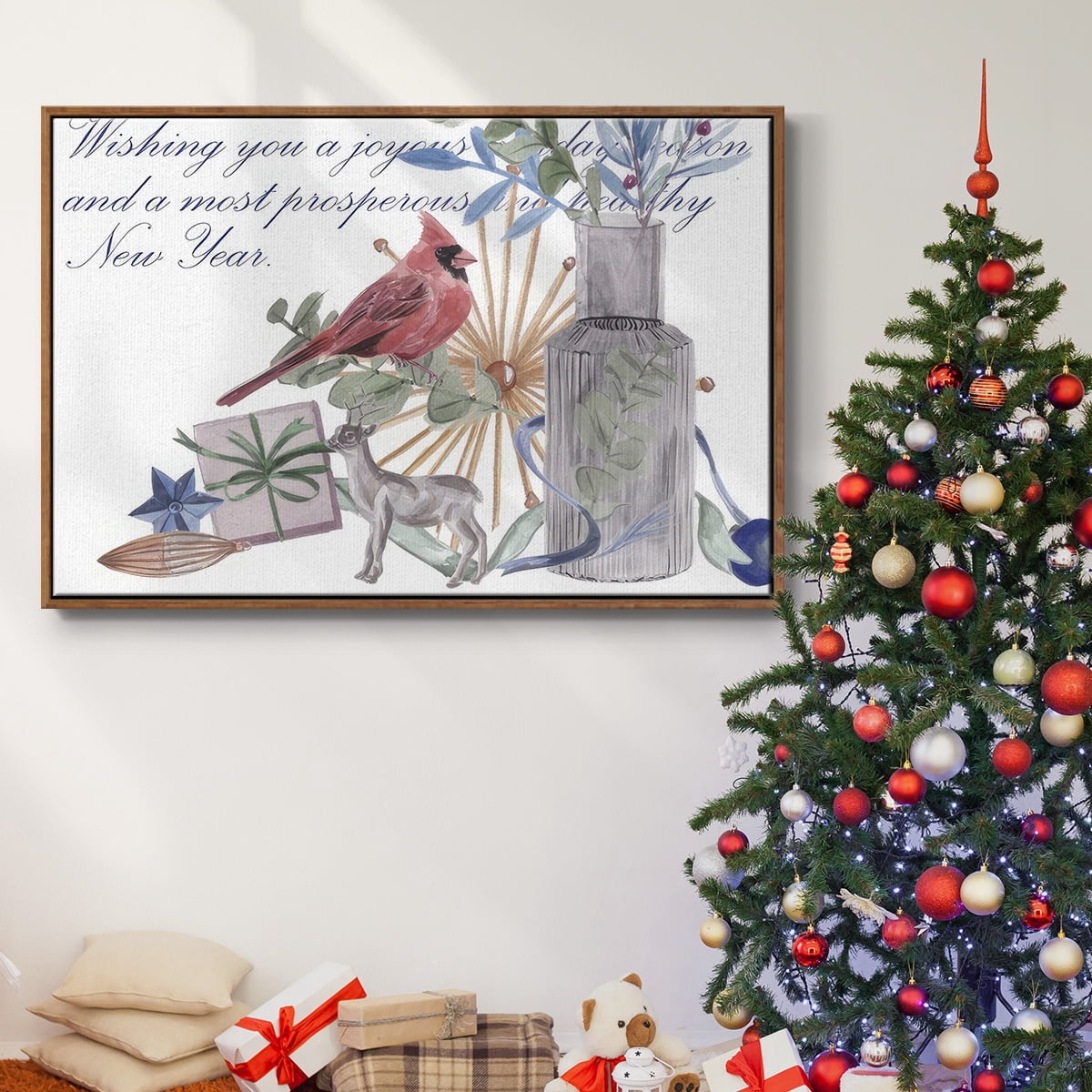 Warm Wishes Collection A - Framed Gallery Wrapped Holiday Canvas - 17 x 25 - Rosewood Frame