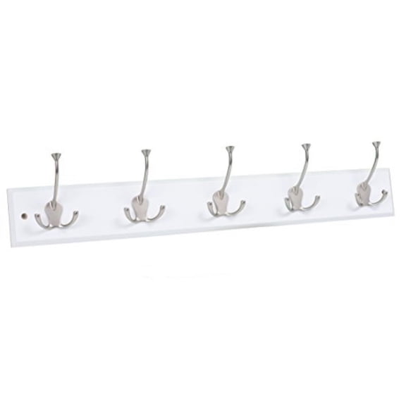 BirdRock Home Tri Hook Coat Rack - 5 Hooks - Wall Mount Hat Rack - White Finish - Satin Nickel Hooks