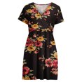 thumbnail image 4 of Juebong Women's Baby Doll Dress Summer Casual Tunic Pleated Flowy Swing Short Sleeve Black V Neck Mini Dress High Waist Floral Print Mini Boho Sun Dress With Pocket, 4 of 5