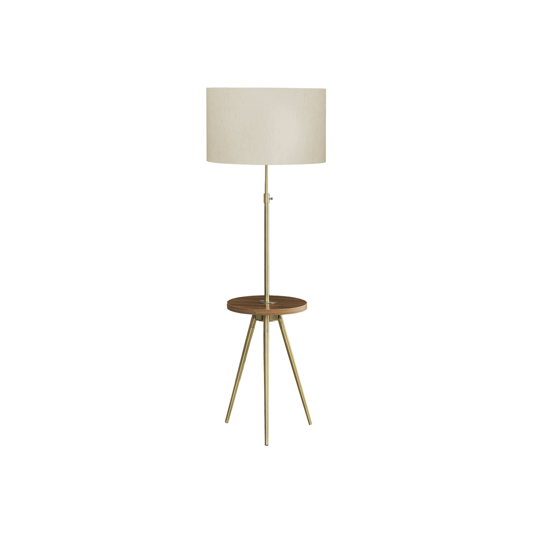 JERFIT Modern Tripod Floor Lamp with Side Table, Adjustable Reading Light for Living Room, Bedroom, Office, Gold Metal, Ivory Drum Shade