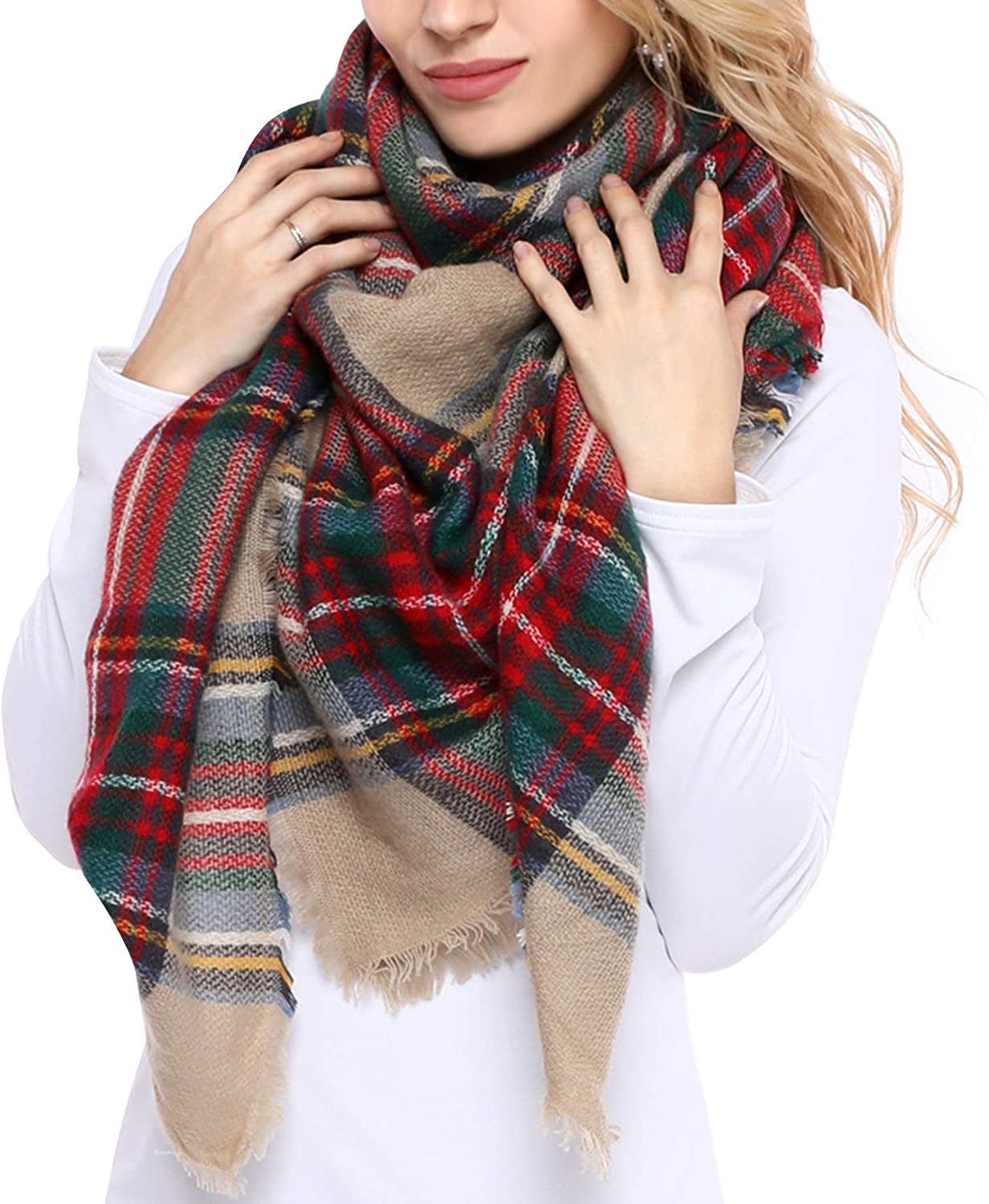 Stylish Oversized Women Plaid Blanket Warm Scarf for Fall Winter 