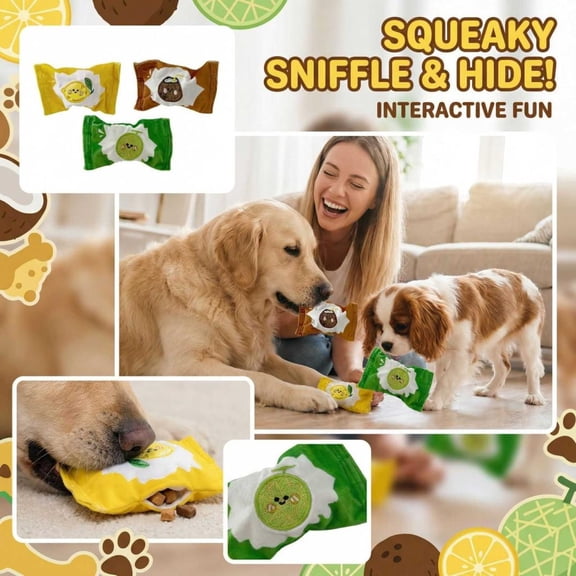 6-Inch Plush Squeaky Snuffle Dog Toy, Interactive Hide-And-Seek Treat-Dispensing Pet Toy With Crinkle Texture, Encourages Natural Foraging Skills, Pack Of 1 For Family Pets