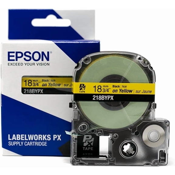 Epson LABELWORKS 218BYPX - Black on Yellow PET Label Maker Tape - 3/4" (18MM) Wide, 30 ft