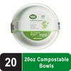 Great Value Compostable, Microwave Safe, Cut Resistant, Soak Resistant, Temperature Resistant, Disposable Paper Bowls, 20 oz, White, 20 Count