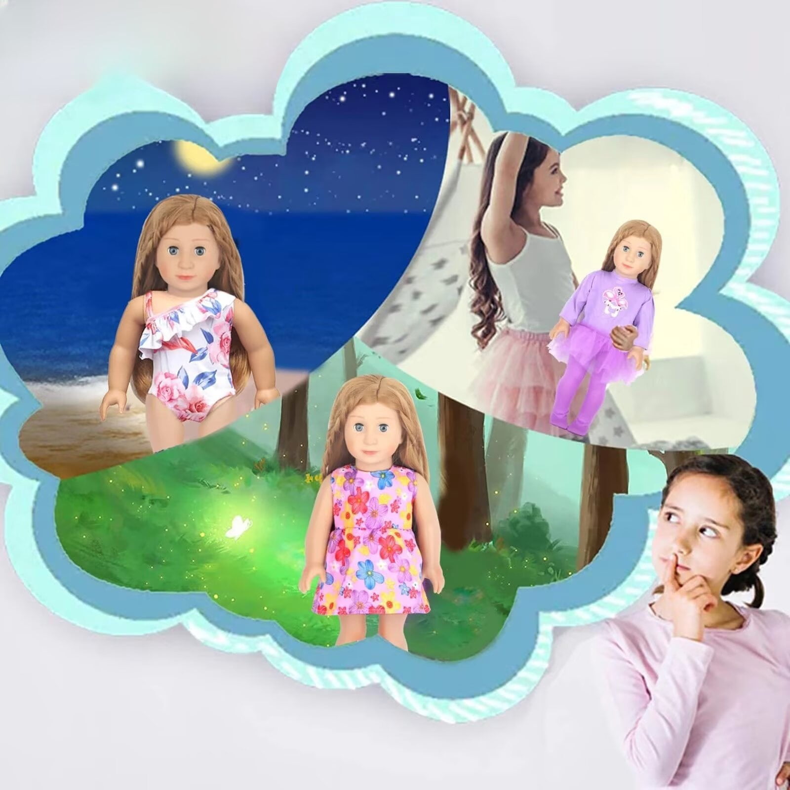 AlevRam 10 Sets 18 Inch Doll Clothes Set - Outfits for American Girl Dolls & 18" Dolls - Includes Pajamas, Dresses, Skirts, Swimsuit, Bodysuits - Gift for Girls Age 3+