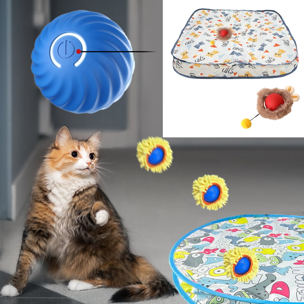 Fast Rolling Toy Ball and Motion Activated Cats Toy Playmat Rechargeable Interaction Play Mat Cats Chasing