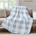 thumbnail image 4 of Blue Checkered Throw Blanket, Flannel Fleece Blanket with Striped Design for Couch, Blue White Buffalo Plaid Soft Breathable All Season Plush Blankets for Sofa Office Bed 50"x60", 4 of 9