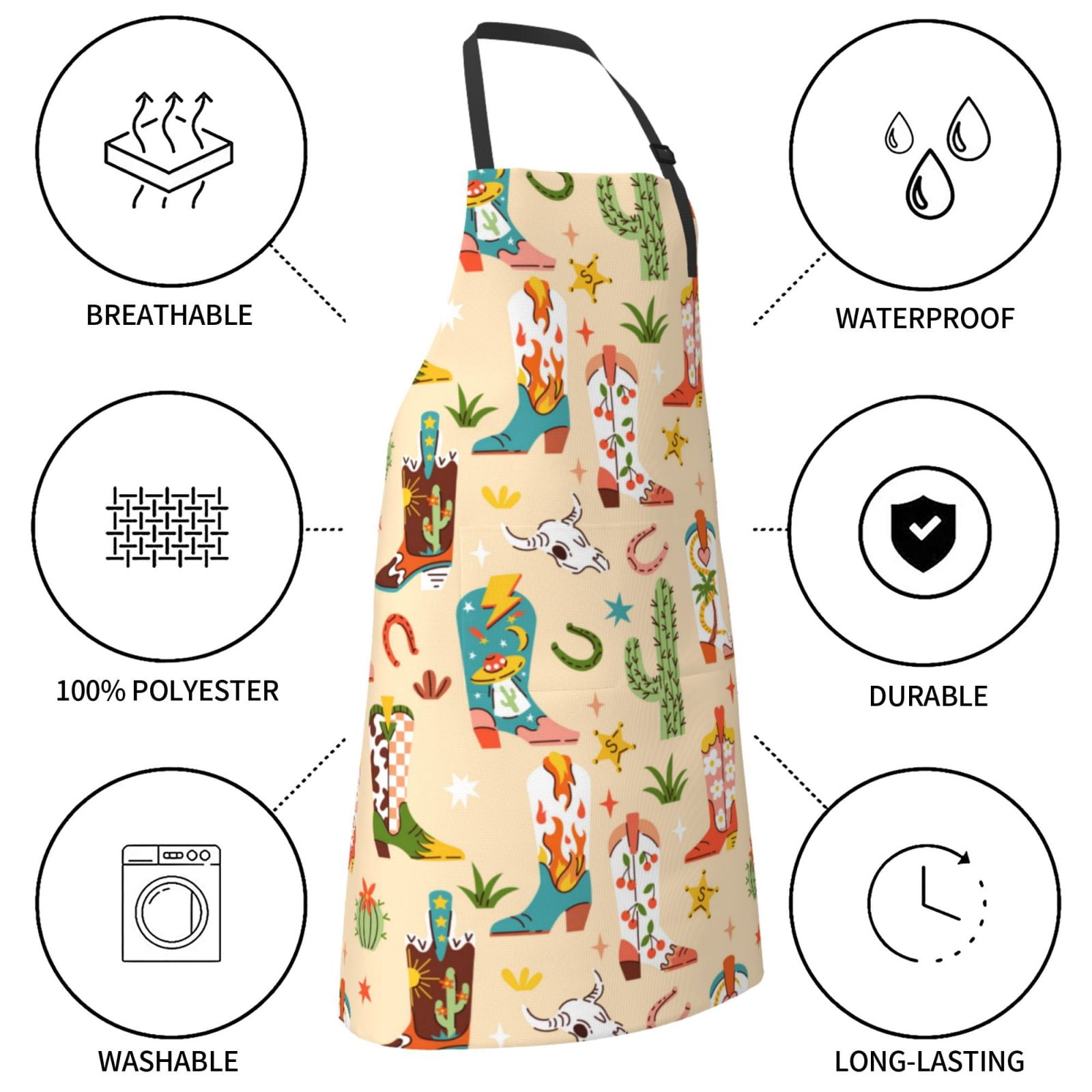Kdxio Groovy American Western Footwear Apron with Pockets Adjustable Kitchen Aprons for Men Women Waterproof Aprons for Cooking,Drawing,Crafting, Baking Household Cleaning