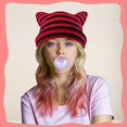 thumbnail image 5 of Gorro con Orejas de Gato para Mujer, Gorro elástico cálido de Invierno a Rayas Vintage, Gorro de Gato de Ganchillo de Punto a Juego para niños, niñas y Adultos, 5 of 5