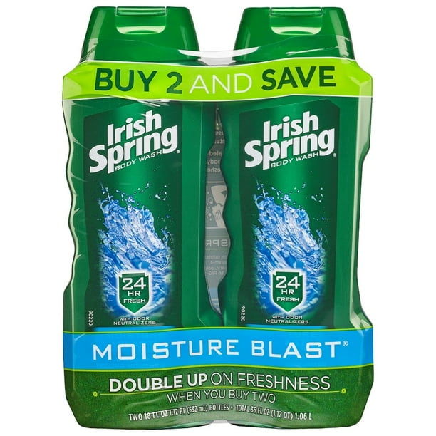 (2 pack) Irish Spring Moisture Blast, Moisturizing Body Wash, 18 fluid