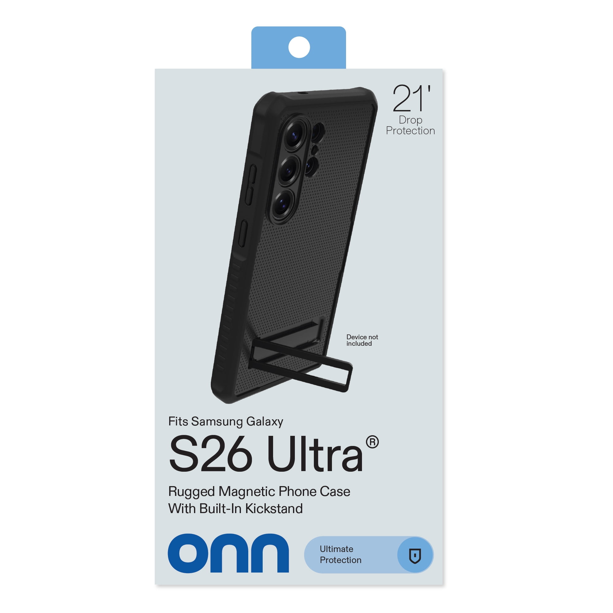 onn Magnetic Compatible Rugged Phone Case with Kickstand for Samsung Galaxy S26 Ultra - Black
