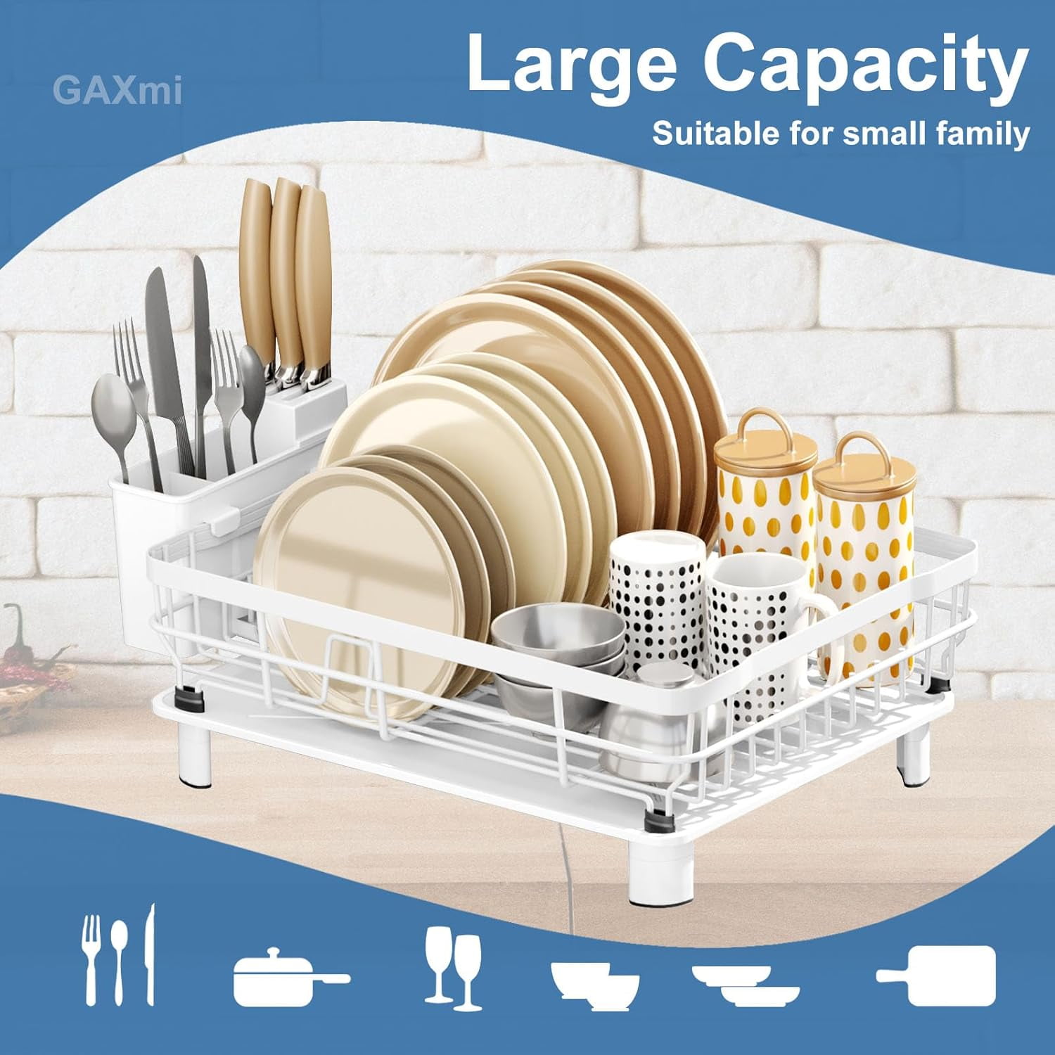 Dish Drying Rack Over The Sink Drainer with Drainboard Utensil Holder, 1-Tier White