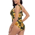 thumbnail image 6 of Daiia Vintage Black Plaid Sunflower Women's One Piece Swimsuits Personalized One Shoulder Swimwear Asymmetric Ruffle Bathing Suits-Small, 6 of 8
