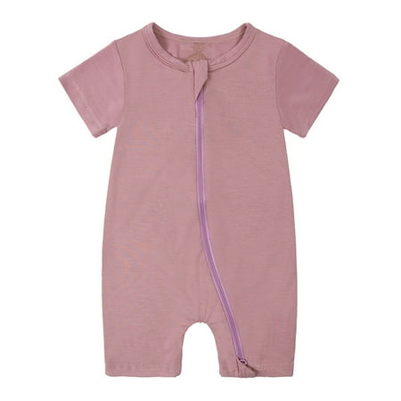 

kpmatpey Baby Newborn Summer Jumpsuit Zipper Crew Neck Short Sleeve Solid Color Onesie Toddler Playsuits Overalls