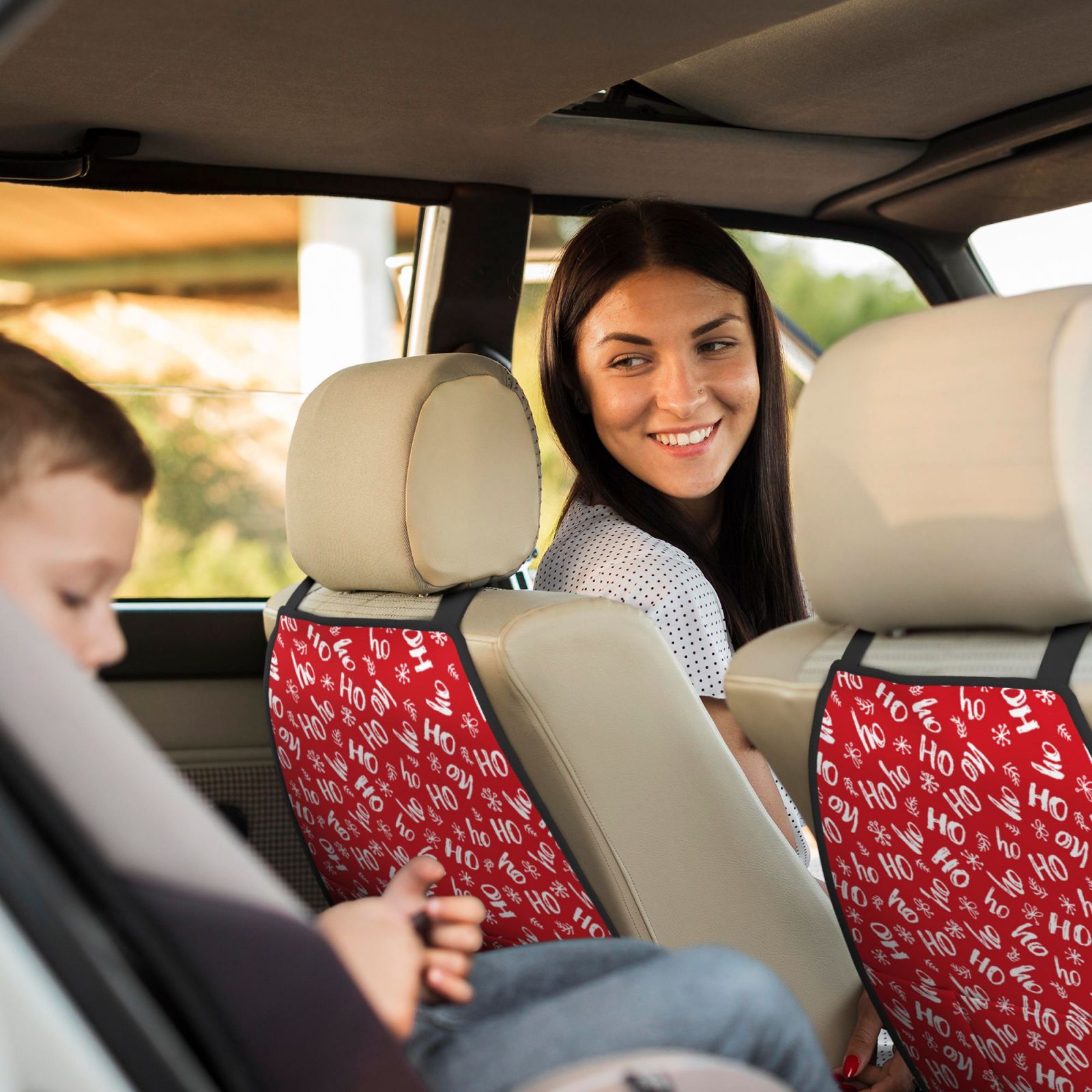 Xecao Hohoho Pattern Car Seat Back Protector 2 Pack Large Capacity Pocket, Kick Mats Back Seat Protector