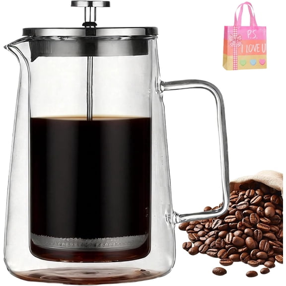 French Press Coffee Maker, 34oz Glass Teapot with Stainless Steel Filter – Heat Resistant Borosilicate for Hot & Cold Brew, Ideal for Home, Office, Camping(1 PCS)DSF