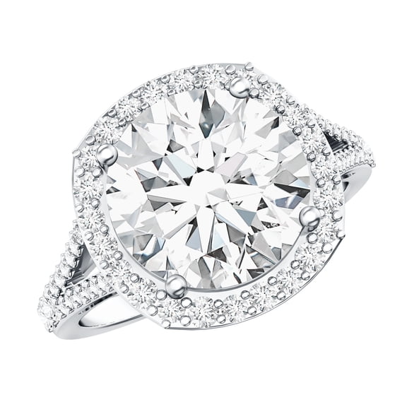 Rosec Jewels Lab Grown Diamond Engagement Ring with Halo - IGI Certified (4 Carat, E-VS1 Grade) - Split Shank Ring for Women, 925 Sterling Silver, US 4.00