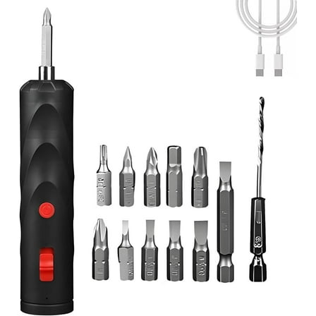 3.6V Cordless Electric Screwdriver Lithium Battery Powered Hand Drill with LED Light Automatic Operation and Ergonomic Grip for DIY Home Improvement Furniture Assembly Black(15pcs of equipment)