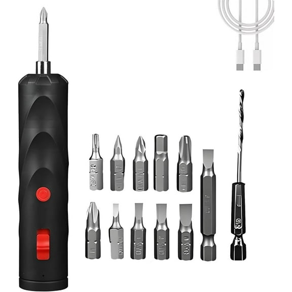 3.6V Cordless Electric Screwdriver Lithium Battery Powered Hand Drill with LED Light Automatic Operation and Ergonomic Grip for DIY Home Improvement Furniture Assembly Black(15pcs of equipment)