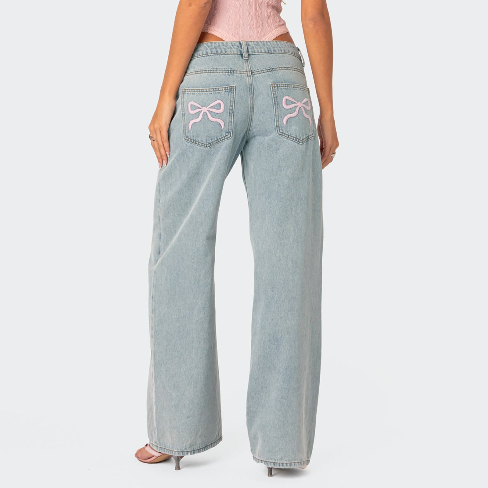Jeans for Women,Bow Pocket Relaxed Jeans,Baggy Jeans,Wide Jeans for Women,Bow Pocket Relaxed Jeans,Baggy Jeans,Wide