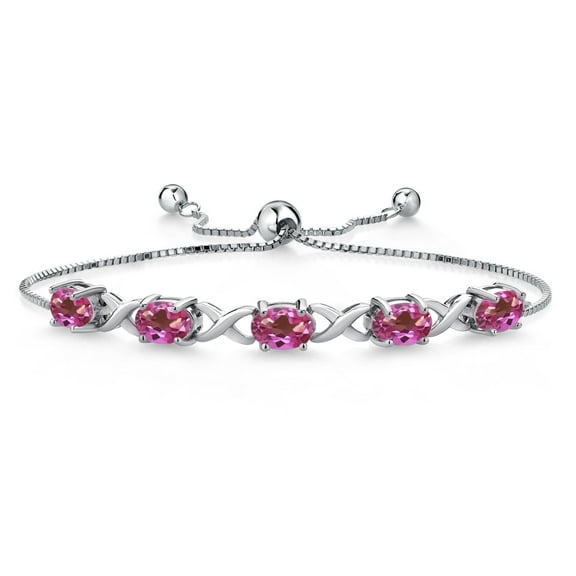 Gem Stone King 925 Sterling Silver Pink Mystic Topaz Bracelet for Women (4.00 Cttw, Gemstone November Birthstone, Oval 7X5MM, Fully Adjustable up to 9 inches)