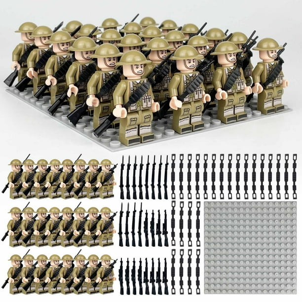 24 piezas de minifiguras militares, soldados del ejército británico, figuras de acción con equipo y soporte de base, bloques de construcción, juguetes para niños, regalos de cumpleaños de Navidad