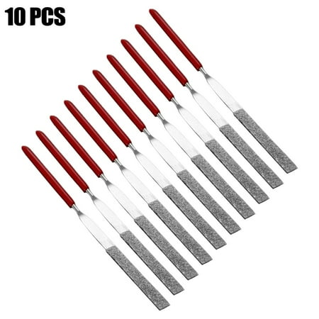 

10PC 0.12*5.51\ Red Plastic Handle Metal Stone Grinding Flat Diamond Needle File
