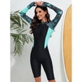 thumbnail image 4 of SWSMCLT Women's High Neck Swimsuit Mid Thigh One Piece Swimsuit Long Sleeve Rash Guard Crew Neck Boyshort Raglan Sleeve Boyshorts Green 12, 4 of 5