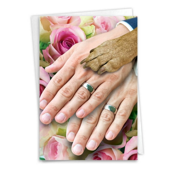 Funny Wedding Congratulations Greeting Card with 5 x 7 Inch Envelope (1 Card) Congrats, Thank You Hands And Dog Paw Gay - Grooms' Hands