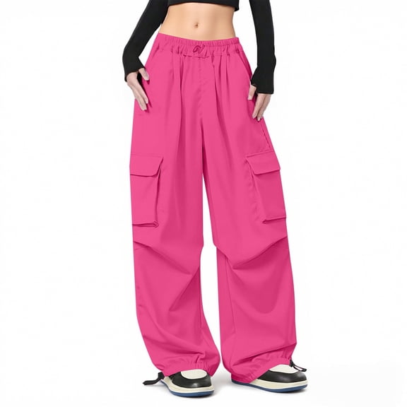 KVPLBQFD Girls Cargo Pants Drawstring High Waist Flap Pocket Loose Trousers for Teens Street Hip Hop Trouser with Pockets Kids Trendy Vintage Clothes