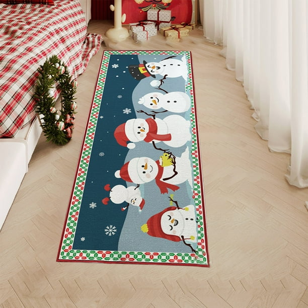 Alfombra Navideña para Sala de Estar | Felpudo de Poliéster de Fácil Cuidado | Diseño de Muñeco de Nieve Azul Grisáceo | Base Antideslizante | 50 X 80 Cm | Decoración para Interiores y Exteriores, Me