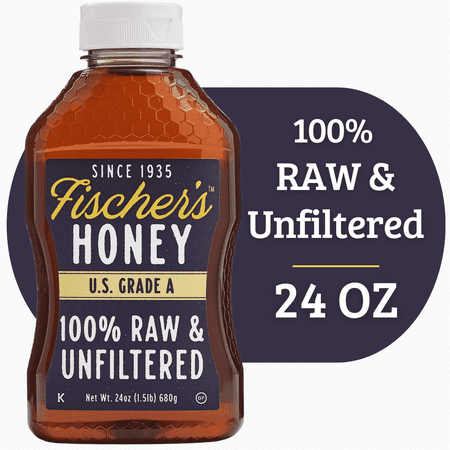 Fischers Honey, 24oz Raw and Unfiltered, Local 100% US Grade "A", Squeeze Bottle