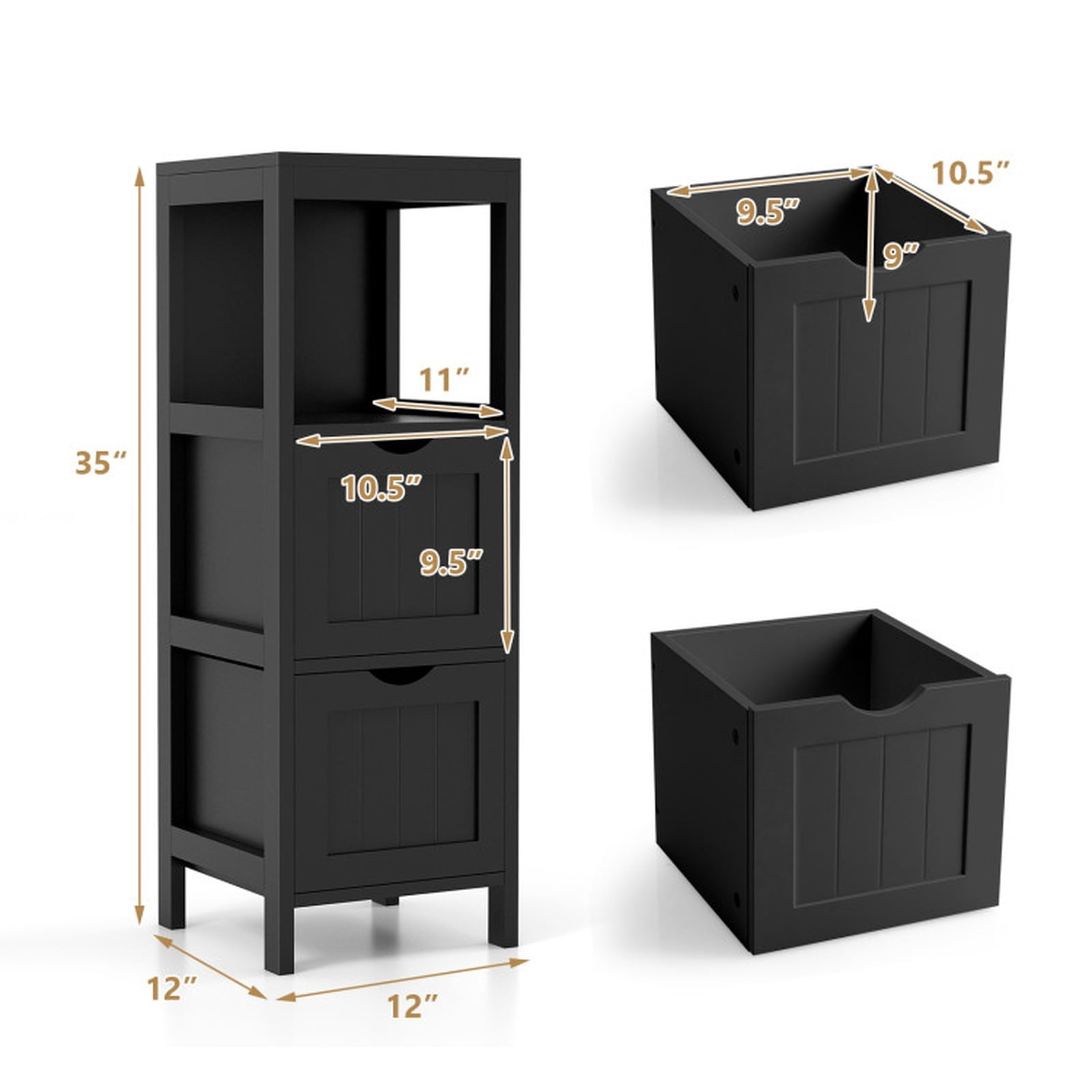 Vebreda Freestanding Bathroom Storage Cabinet, Freestanding Storage Cabinet with 2 Removable Drawers for Bathroom, Extra Anti-Toppling Mechanism