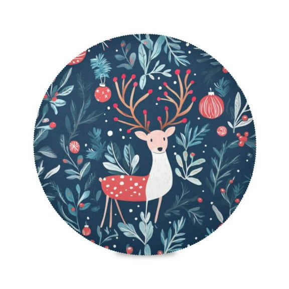 Round Plate Mat 15.4x15.4 Inchesx1 Placemat Table Mat Kitchen Mat Coffee Mat Fabric Thick, Strong Wear-Resistant, Heat Resistance Christmas Deer Picture