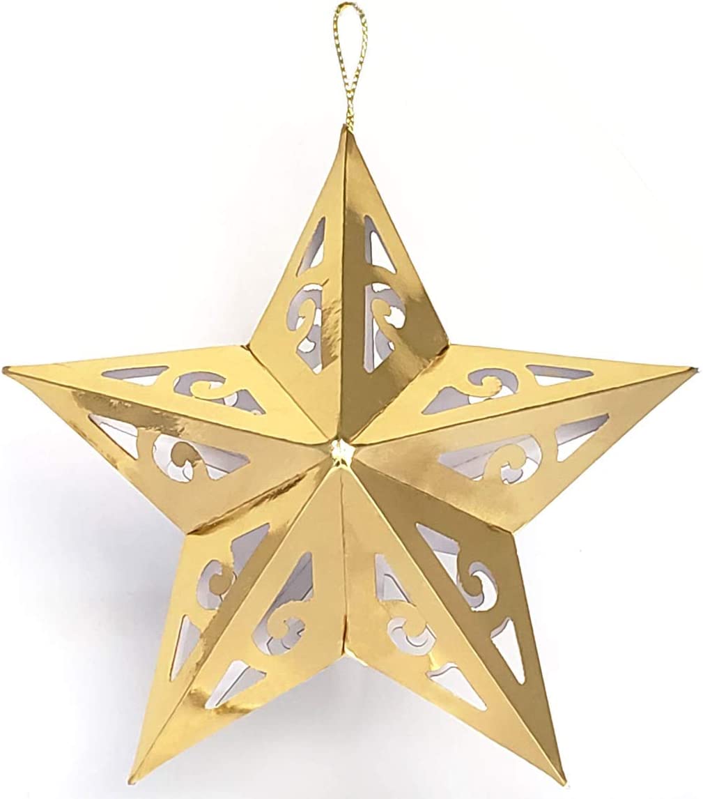 8 Pcs Gold Star Christmas Tree Ornaments Set; Collapsible; 5 Inches