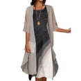 thumbnail image 2 of 2 Pcs/Set Women Coat Dress Set Contrast Color Thin See-through Mesh Pleated Gradient Shawl Dress Set Banquet Clothes, 2 of 13