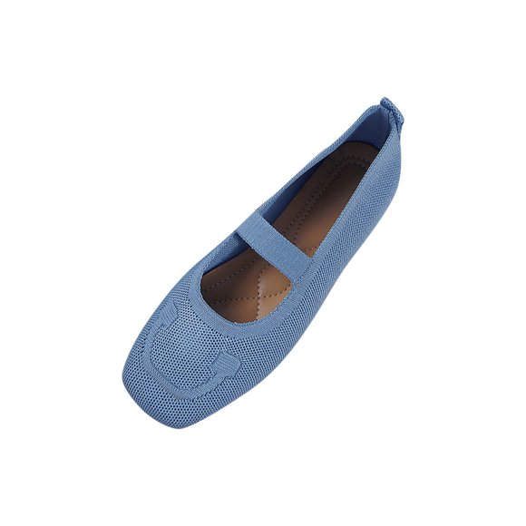 SZJXBUY Chaussures Plates Mary Jane pour Femmes Tricot Ballet Bout Carré Plateforme avec Sangle Élastique pour Usage Quotidien Légères et Respirantes Bleu Clair,36