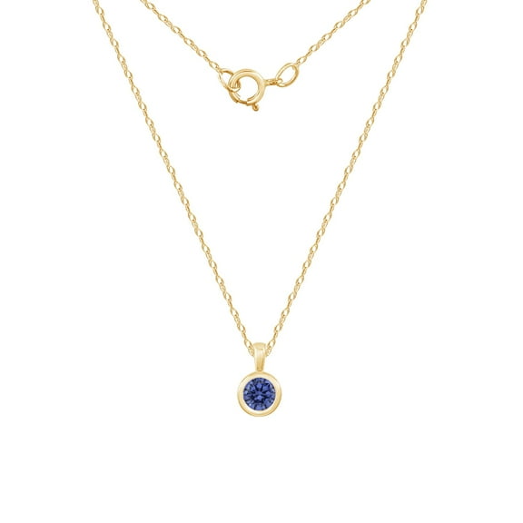 DIAMONBLISS 10K Real Solid Gold Solitaire December Birthstone Necklace for Women | 10K Yellow Gold Bezel Round Cut Birthstone Pendant Necklace | 0.25 Carat Cubic Zirconia CZ Tanzanite Simulant