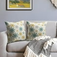 thumbnail image 3 of Snowflakes Winter Pillow Covers 16x16 Set of 2 Aqua Blue Yellow Gray Grey Rustic Christmas Print Outdoor Decorative Throw Pillows Vintage Holiday Farmhouse Linen Cushion Case Sofa Couch Decor, 3 of 6