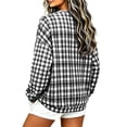 thumbnail image 5 of Women's Gingham Plaid Sweatshirt Crew Neck Long Sleeve Loose Fit Casual Pullover Top, 5 of 7