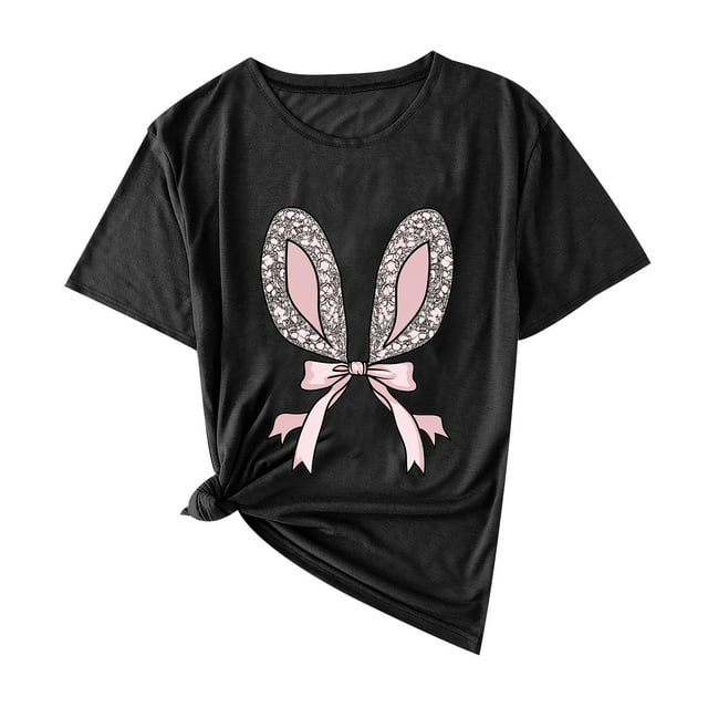 Plebaso T-Shirts Graphiques de Pâques pour Femmes à Manches Courtes, T-Shirts Imprimés pour Femmes, Décontractés, Amples, d'Extérieur, Hauts Basiques